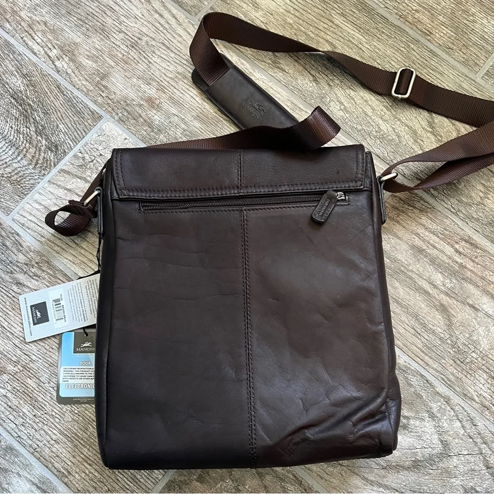 NWT! Mancini 100% Leather, Flap Messenger Bag for Laptops and Tablets, Brown - Picture 12 of 13